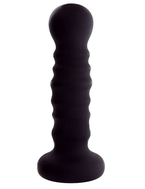 Чёрная рельефная пробка MENZSTUFF RIBBED PROBE - 21 см.