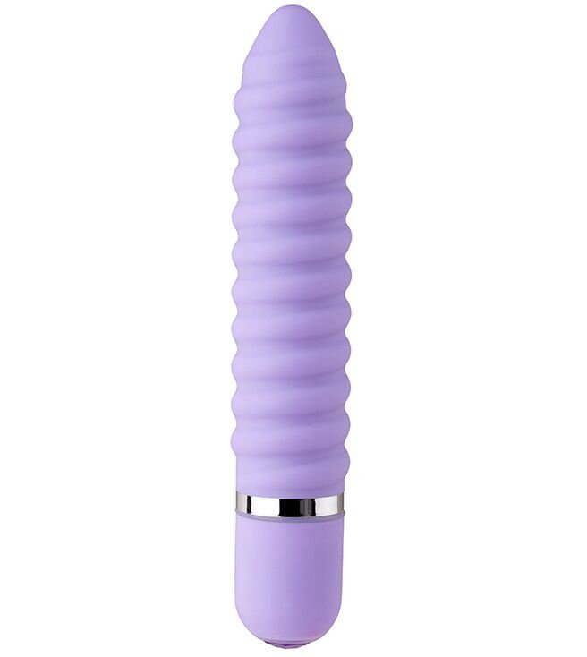 Фиолетовый ребристый мини-вибратор NEON WICKED WAND PURPLE - 11,4 см.
