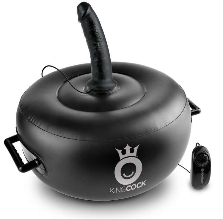 Чёрный надувной пуф с 3 сменными насадками разного цвета и размера Deluxe Vibrating Inflatable Hot Seat