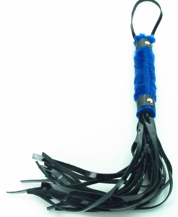 Плеть из лака с синим мехом BDSM Light - 43 см.
