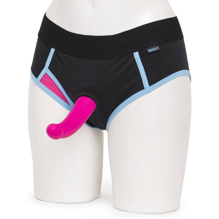 Ярко-розовый страпон на трусиках-брифах Broad City Pegasus Pegging Kit L/XL - 17,8 см.