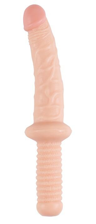 Телесный фаллоимитатор с ручкой BIGSTUFF DONG WITH HANDLE - 32 см.