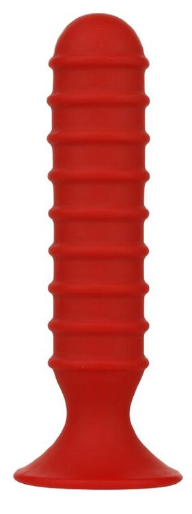 Красный силиконовый анальный стимулятор с рёбрышками MENZSTUFF RIBBED TORPEDO - 15 см.